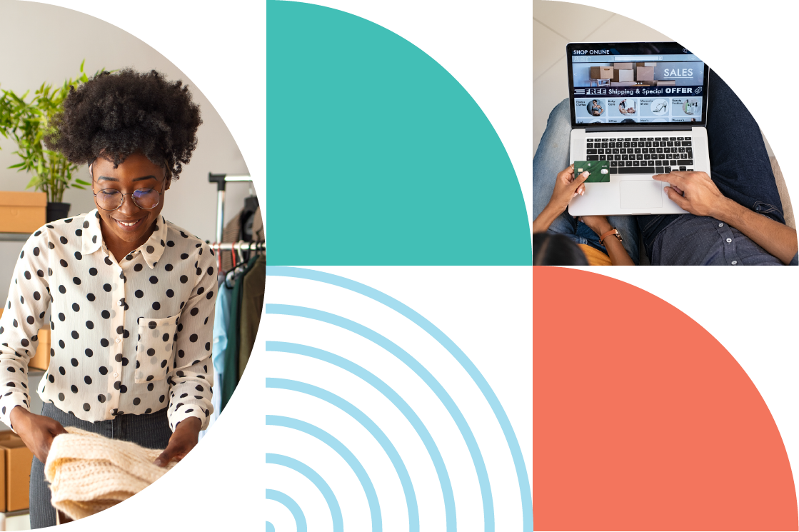 woman working retail and person making online purchase